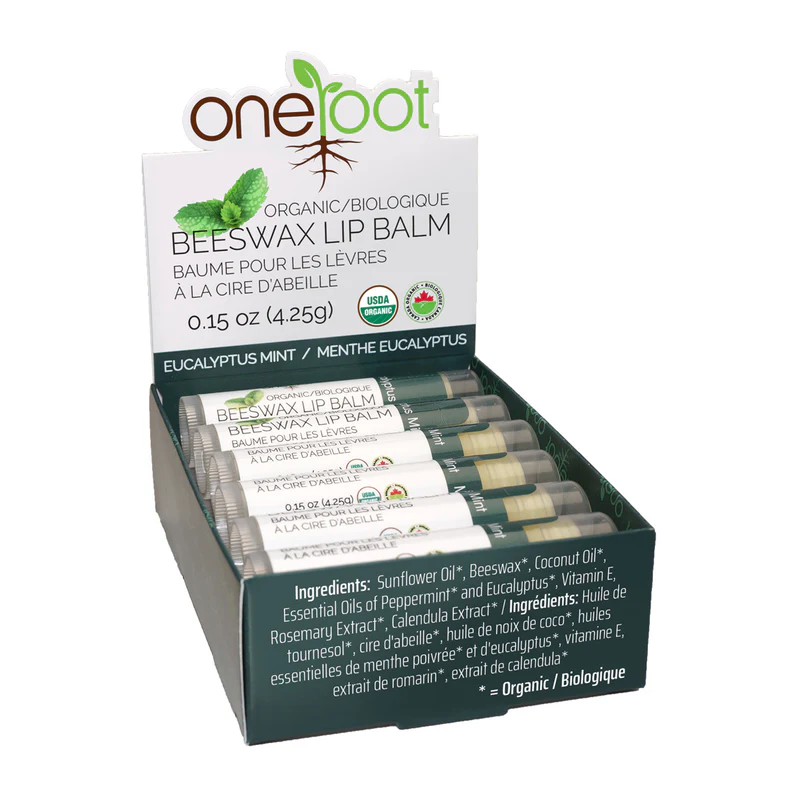 100% Organic Beeswax Lip Balm - Eucalyptus Mint 4.25g x 12