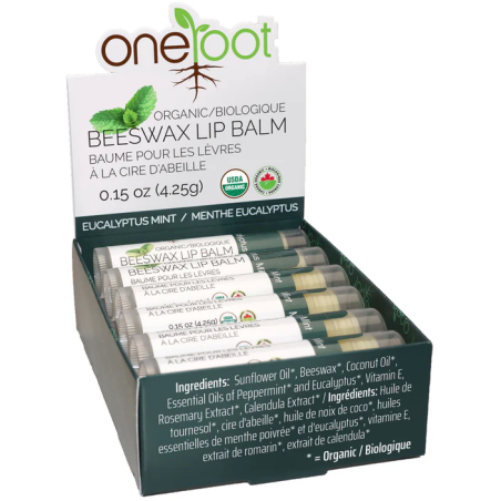 100% Organic Beeswax Lip Balm - Eucalyptus Mint 4.25g x 12