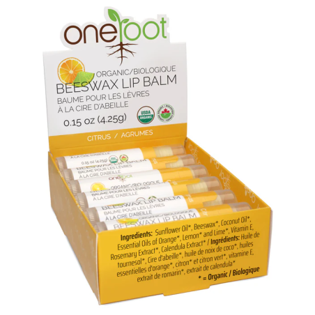 100% Organic Beeswax Lip Balm - Citrus 4.25g x 12
